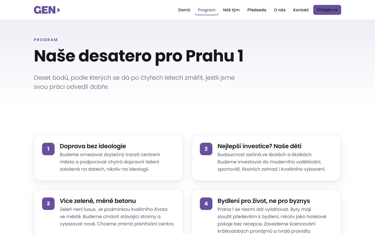 Web gen1.cz, stránka programu